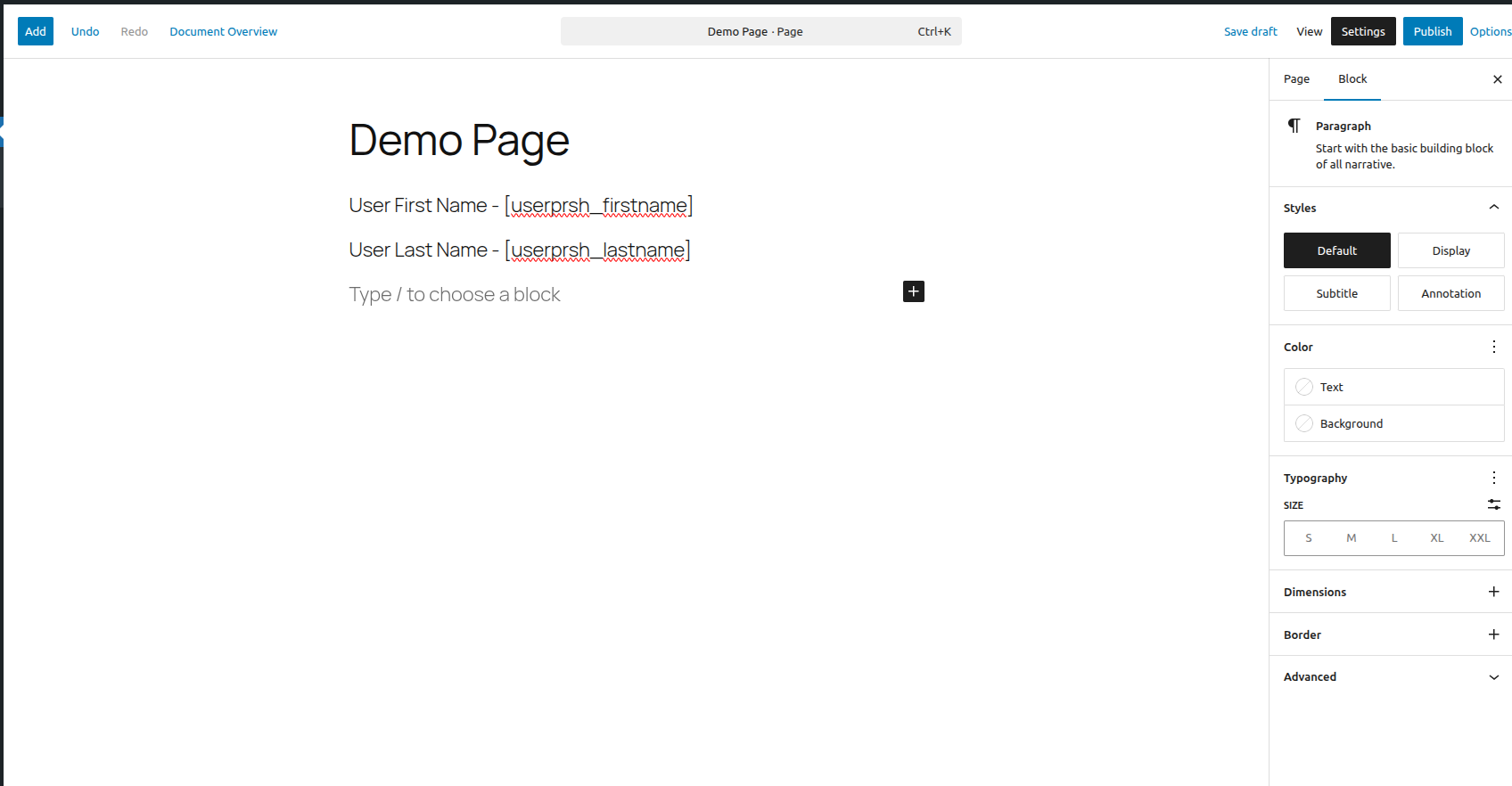 Add the shortcodes for the current user