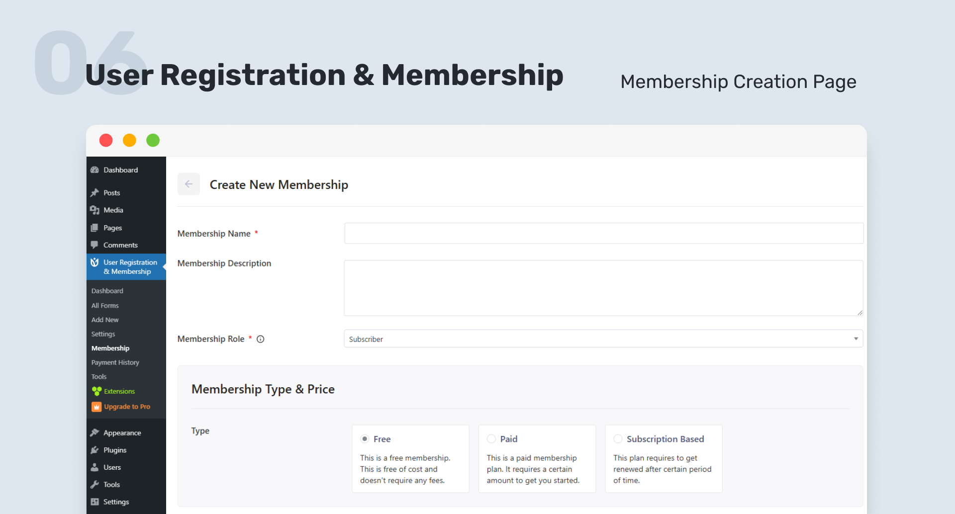 Membership Creation Page