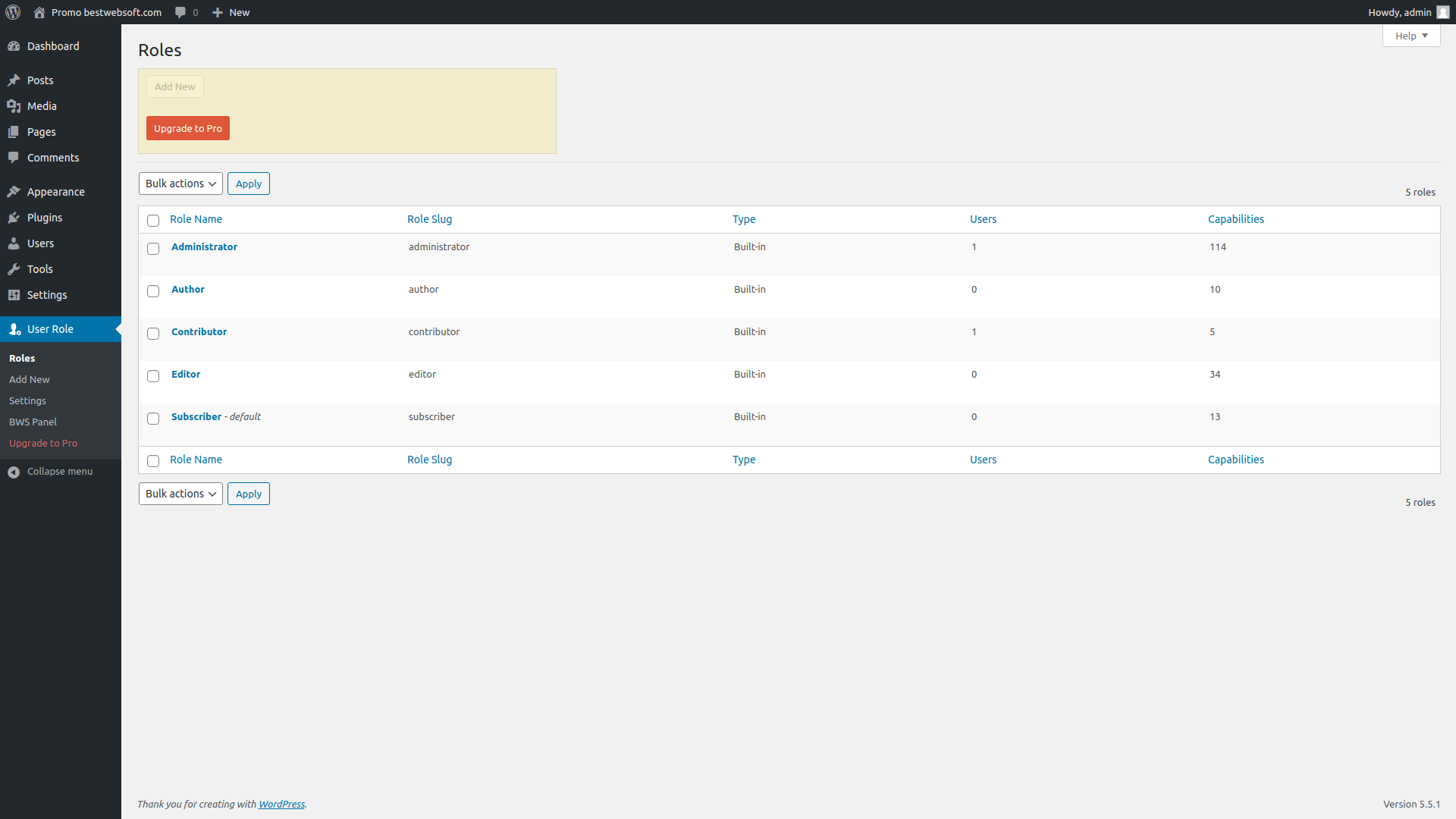 Roles page.