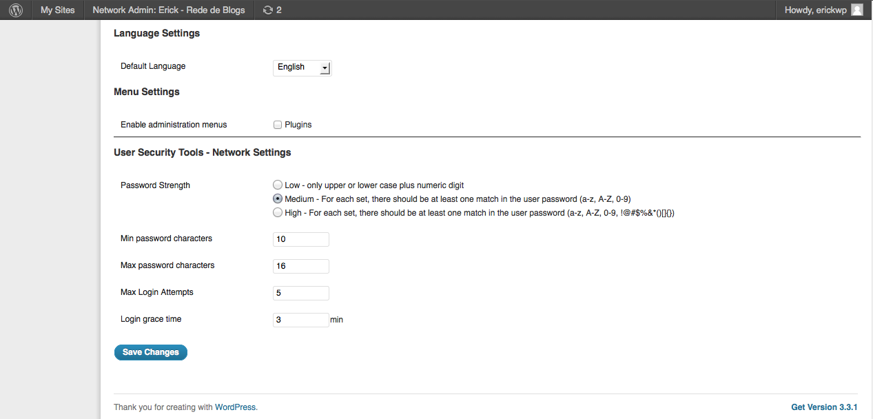 Network Admin Settings