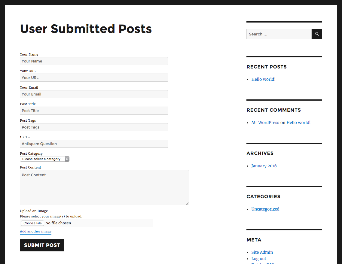 USP Form (with all fields enabled)