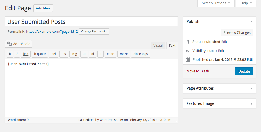Example showing how to display the form on a Page (using a shortcode)