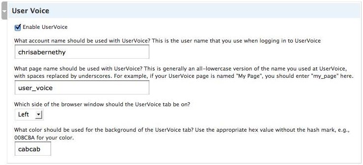 This screenshot shows the UserVoice meta-box that is displayed for each post and page.
