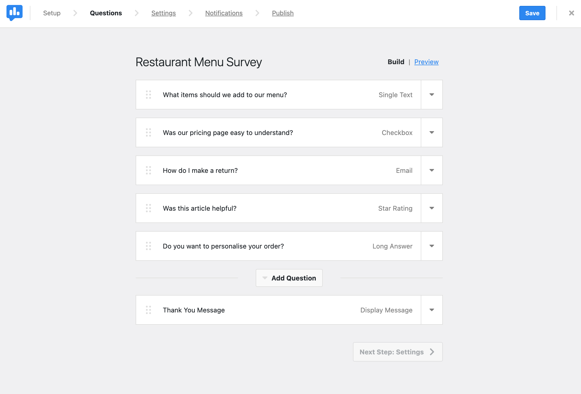 Visualize os resultados em detalhes e exporte. A tela de visão geral do relatório do UserFeedback permite analisar rapidamente os resultados e as respostas