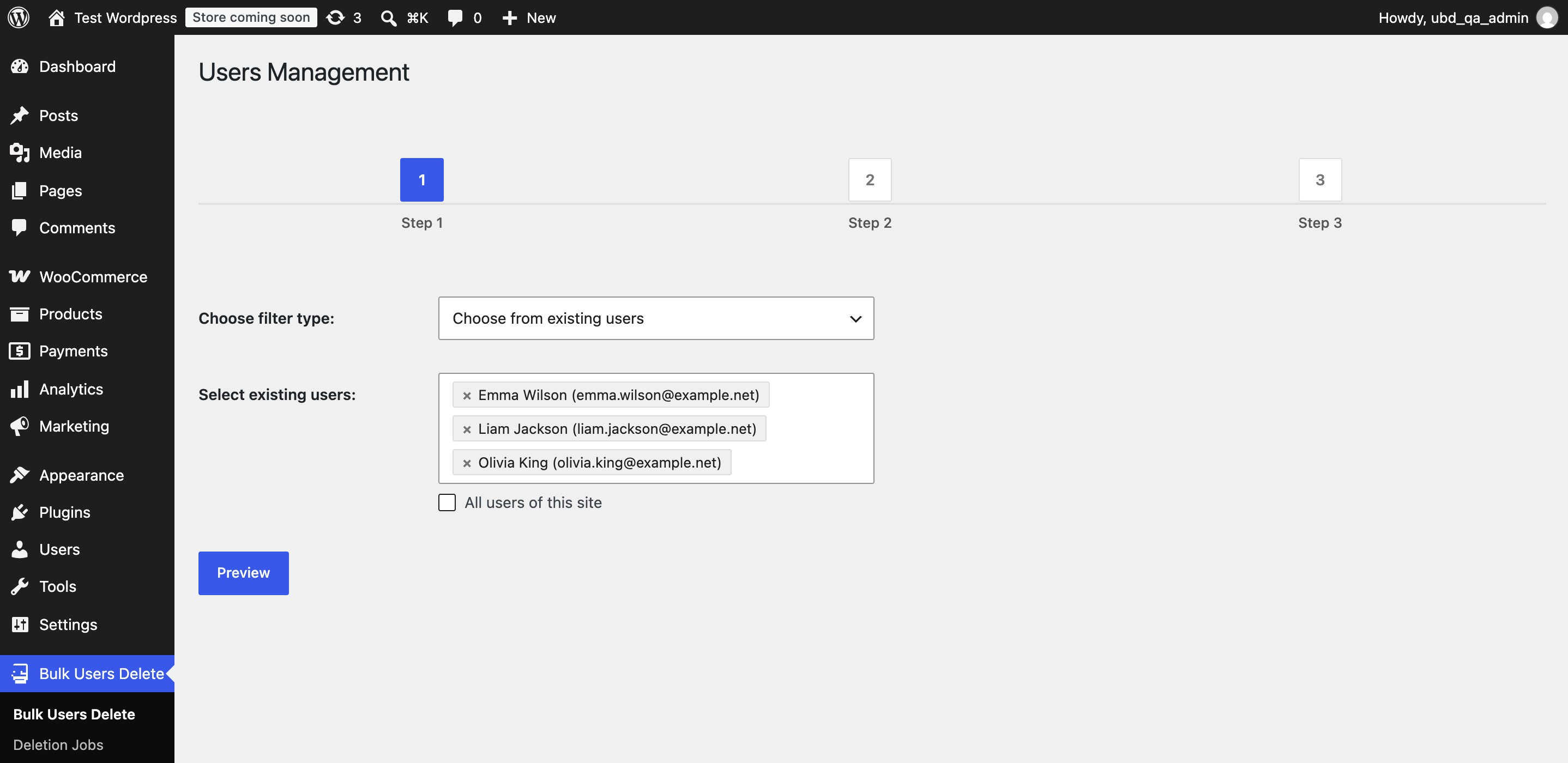 Initial Step with Existing Users Filter