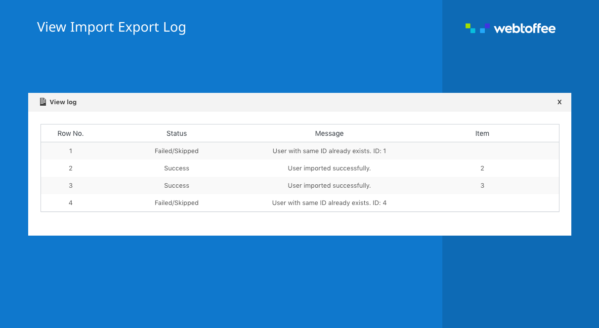 WordPress user import export log