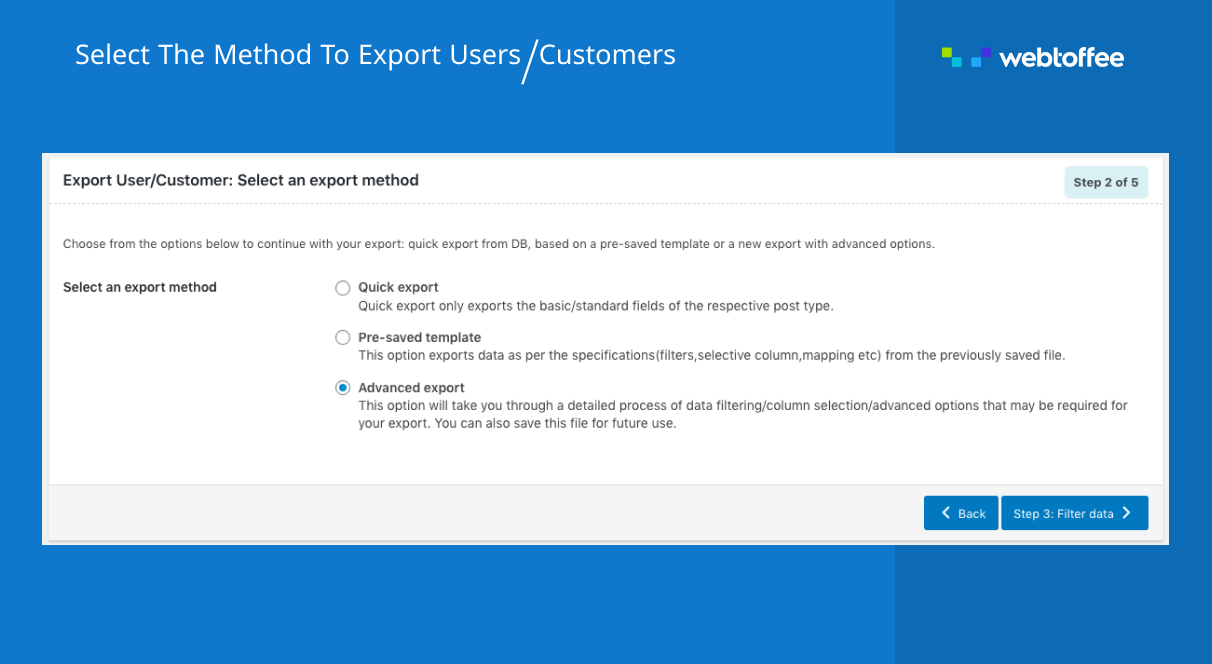 WordPress user exporter screen