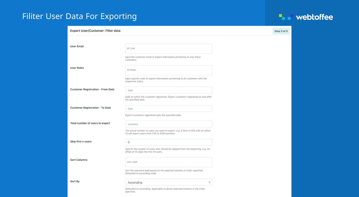 WordPress user export filters