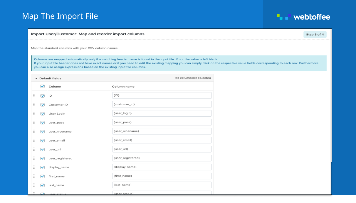 Map or re-order columns on WordPress user import