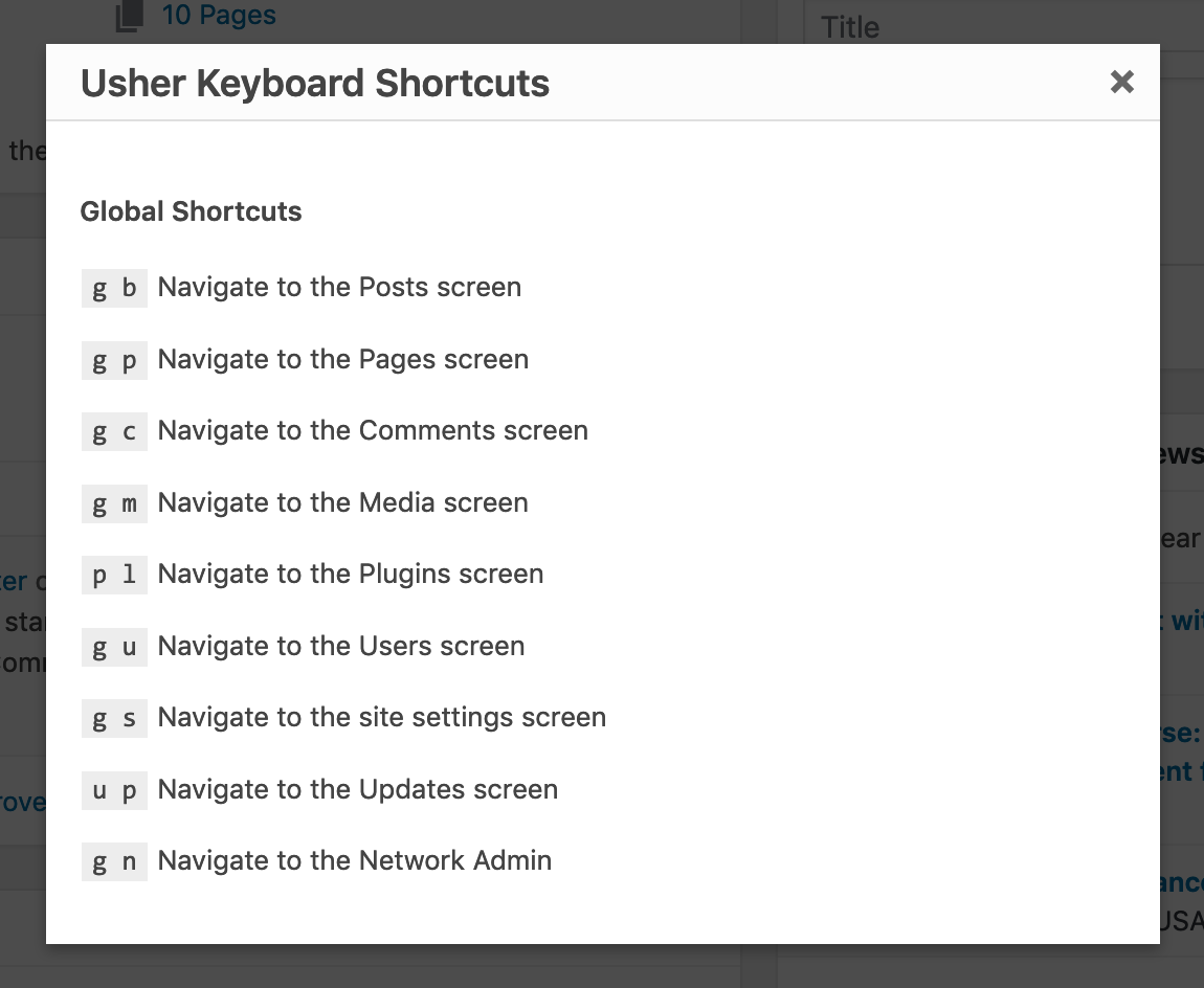 Shortcuts panel (activated with '?').