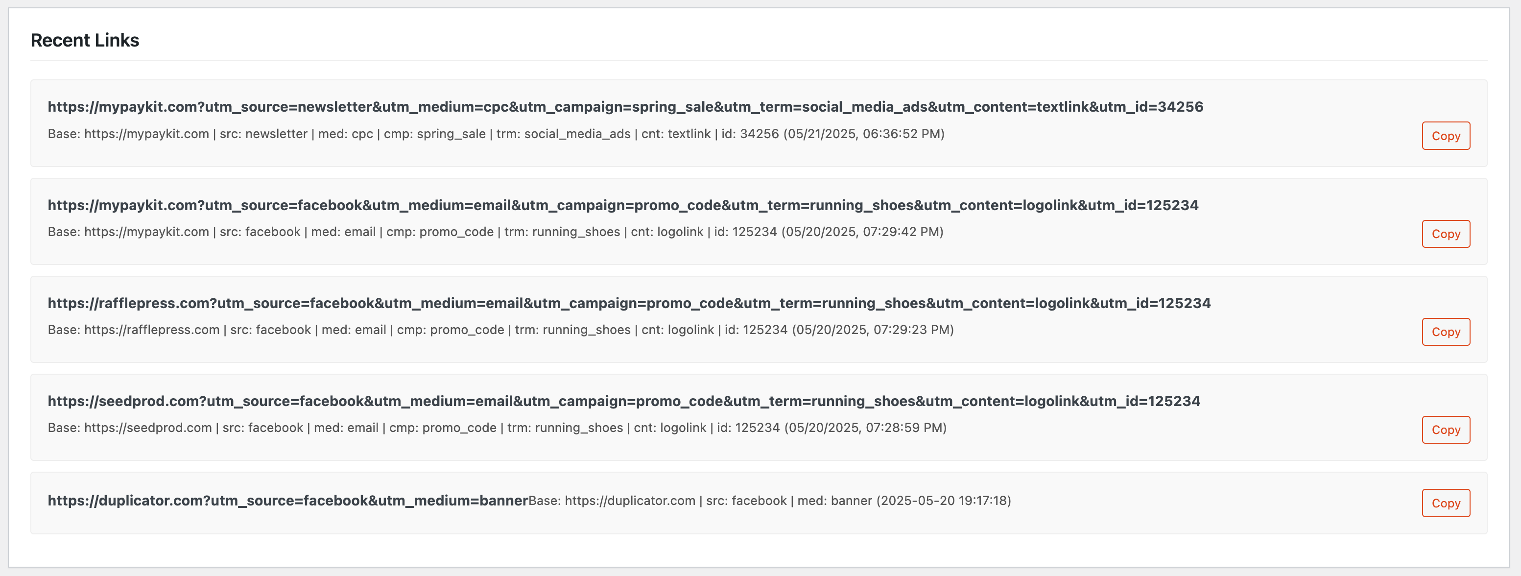 Link history section - your recent links at your fingertips. 🖐️