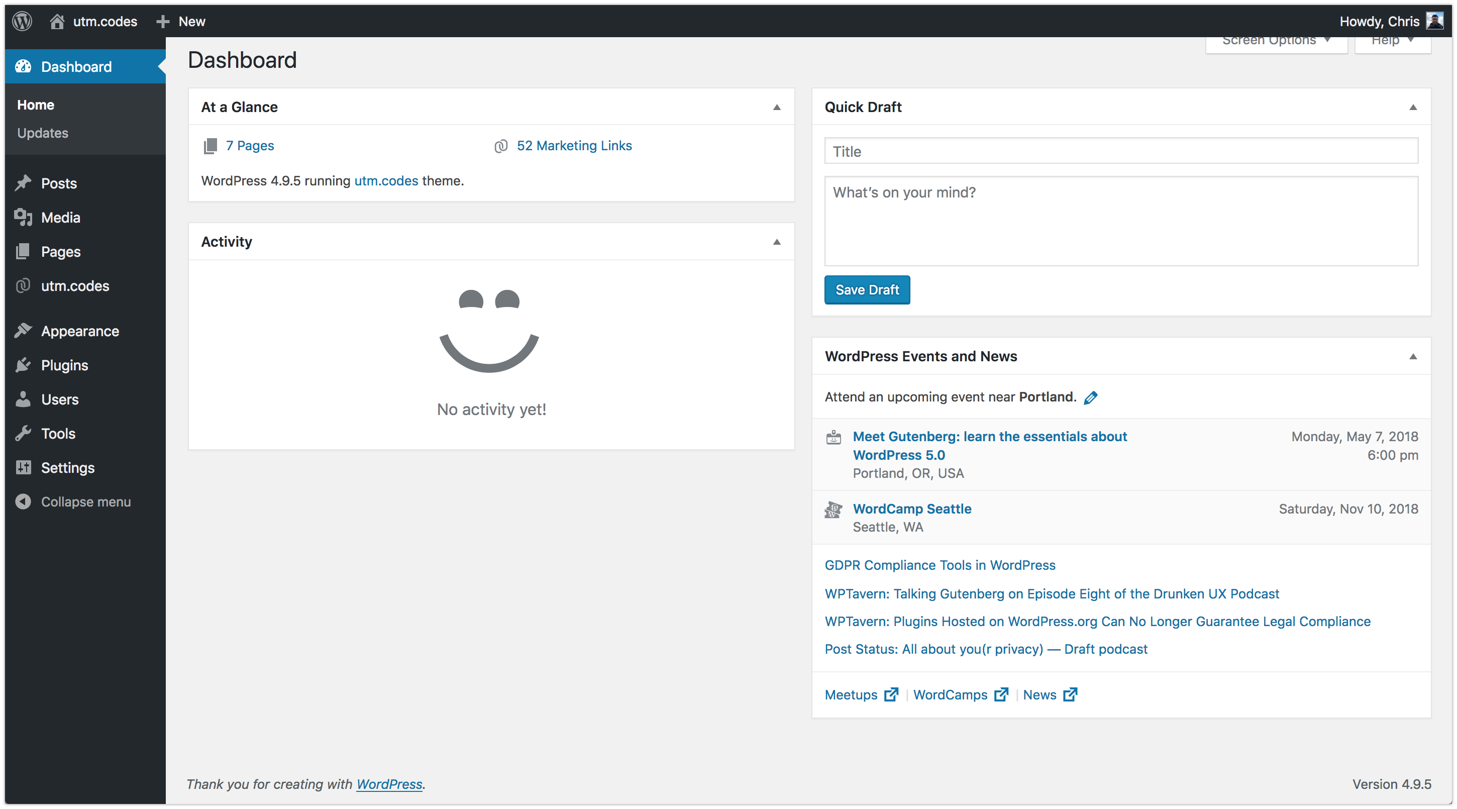 See your link count in the WordPress dashboard "At a Glance"