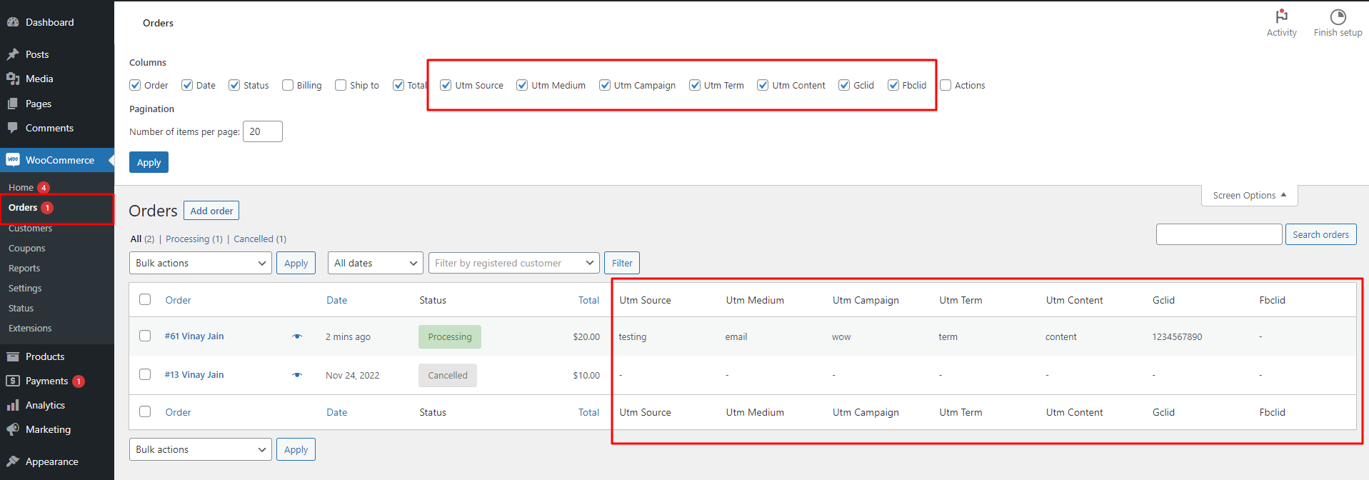 UTM for Woocommerce - Screenshot 1