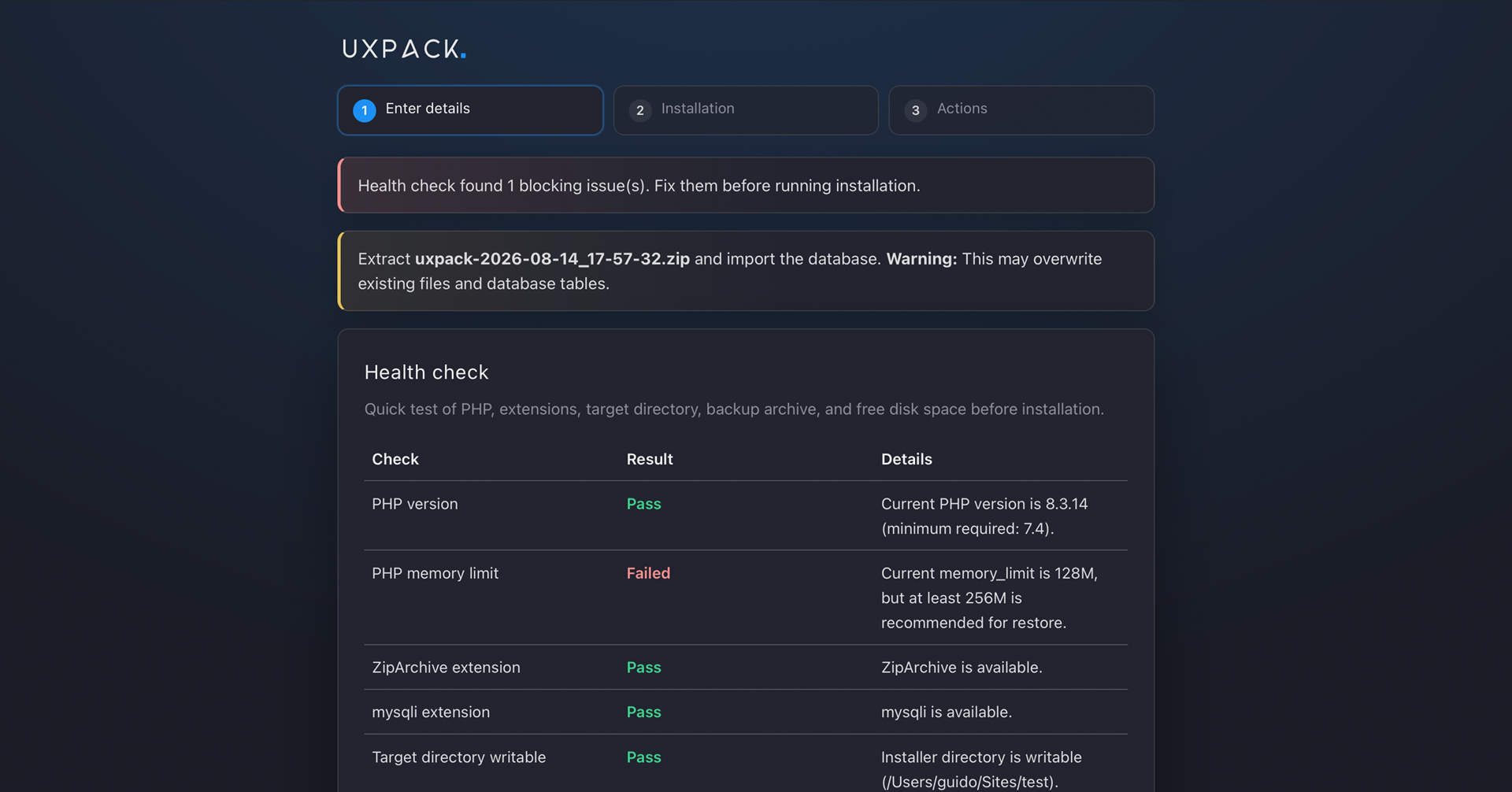 Standalone installer — migrate files and database on the destination.