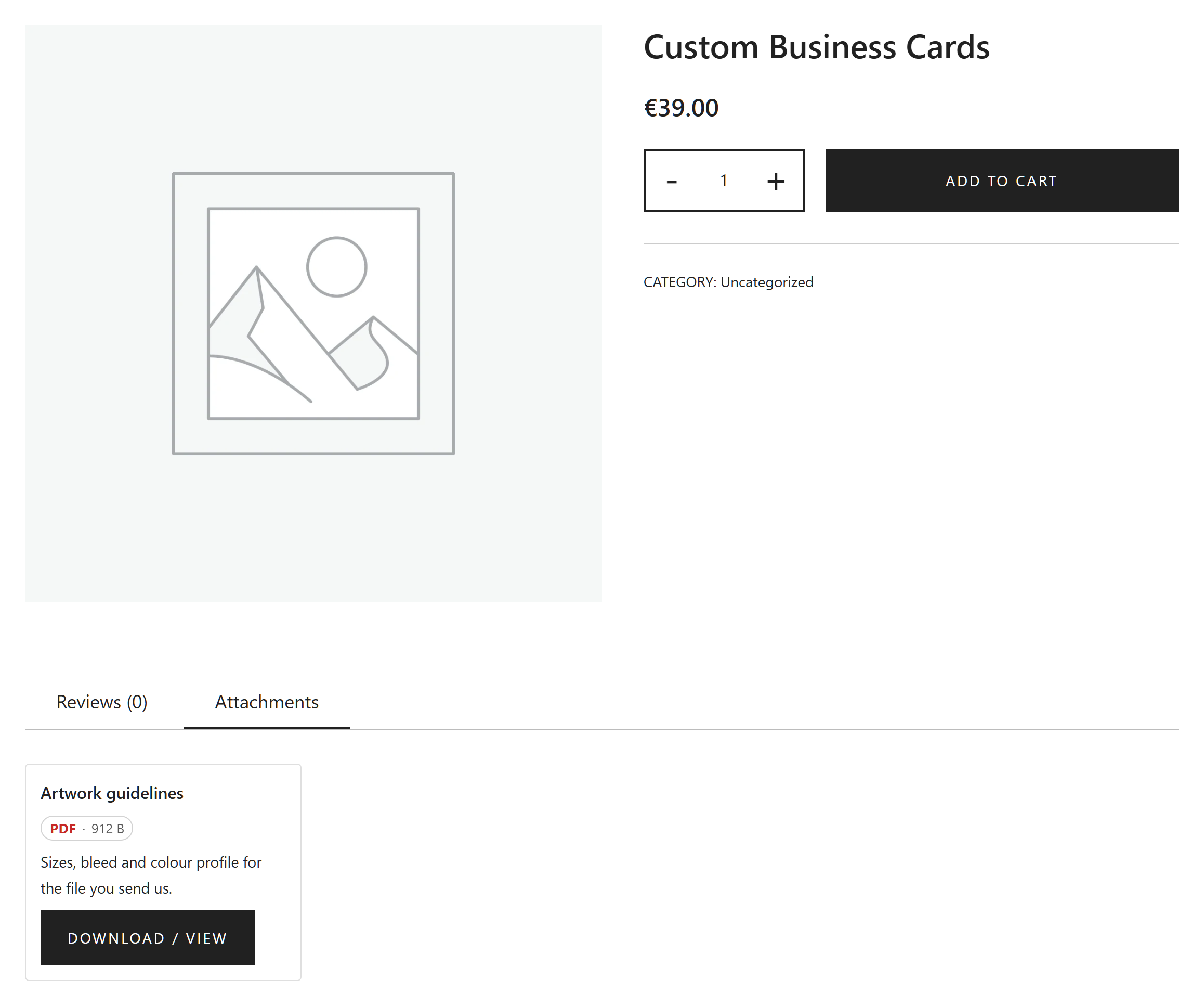 The attachments tab on the product page, as a customer sees it before buying.