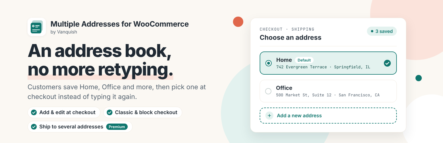 Vanquish Multiple Addresses – Address Book for WooCommerce preview
