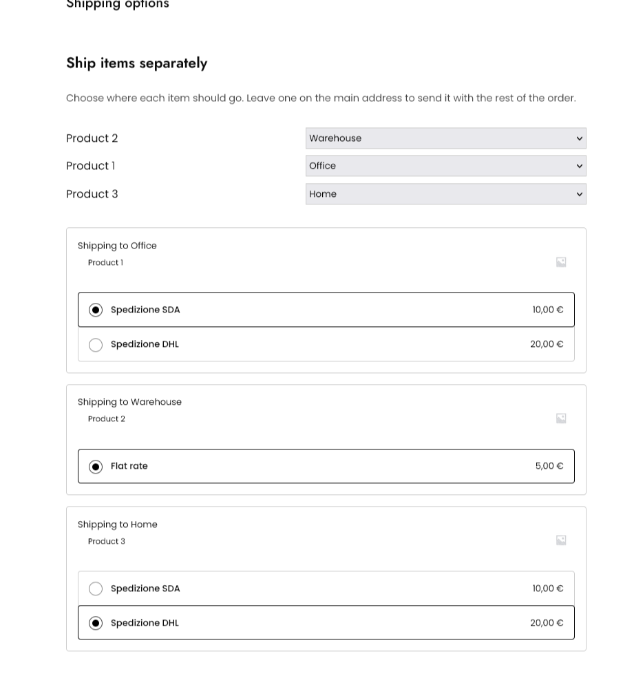 Premium: the same in the block checkout, where destinations are chosen above the shipping options they affect.