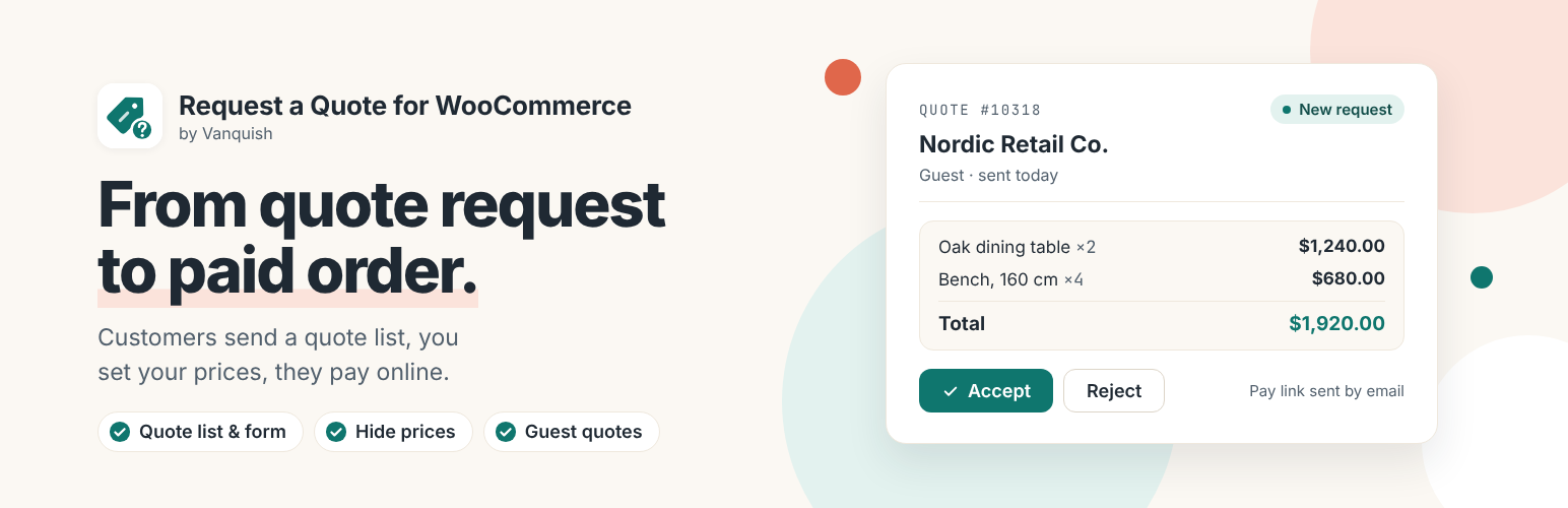 Vanquish Request a Quote for WooCommerce preview