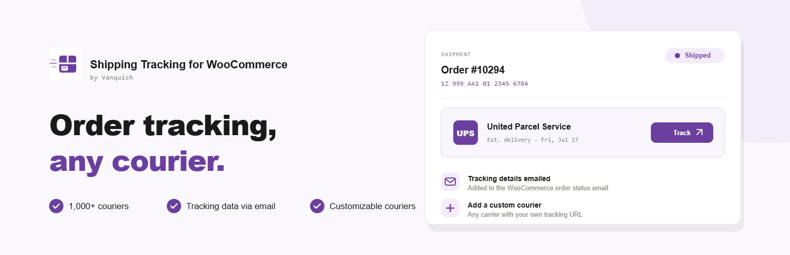 Vanquish Shipping Tracking for WooCommerce