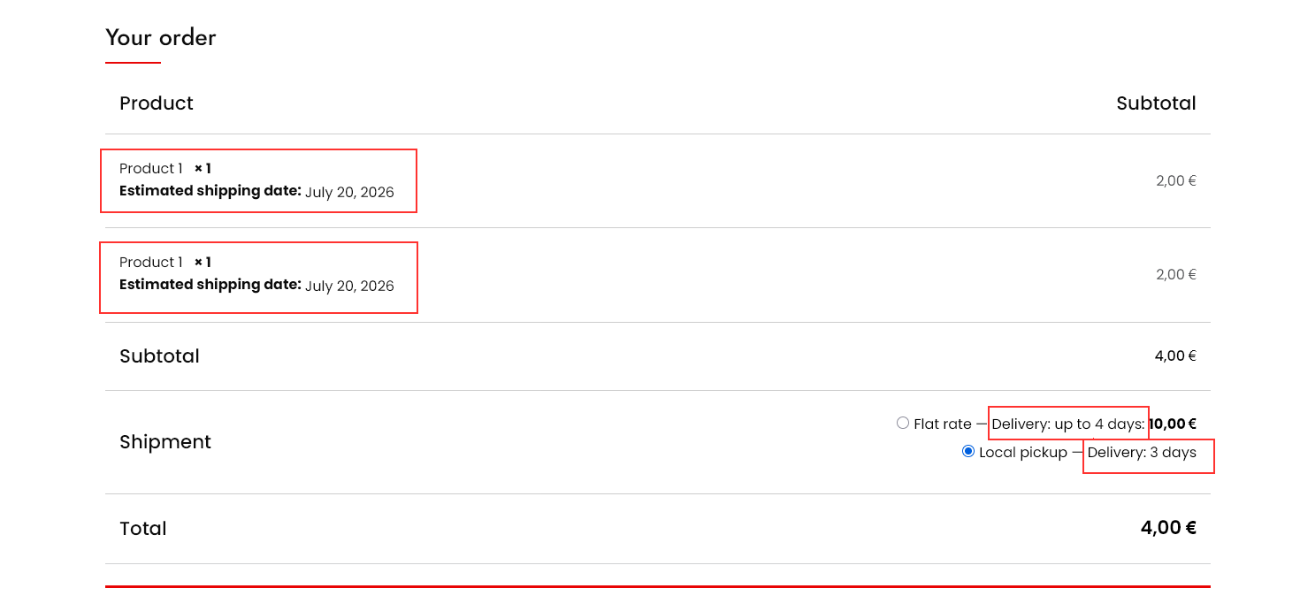 Premium: estimated shipping dates and per-method delivery estimates in the classic checkout.