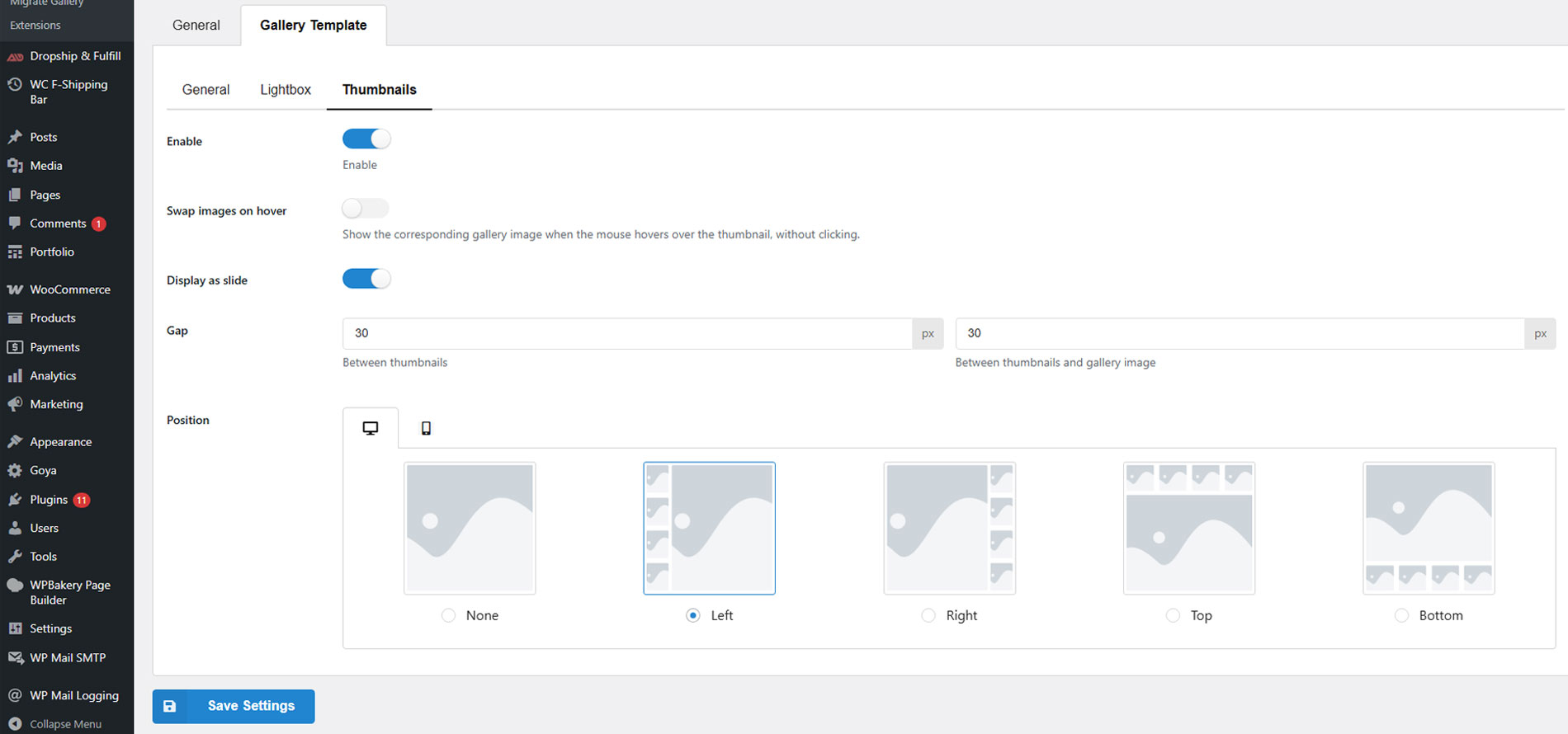 Setting gallery thumbnails