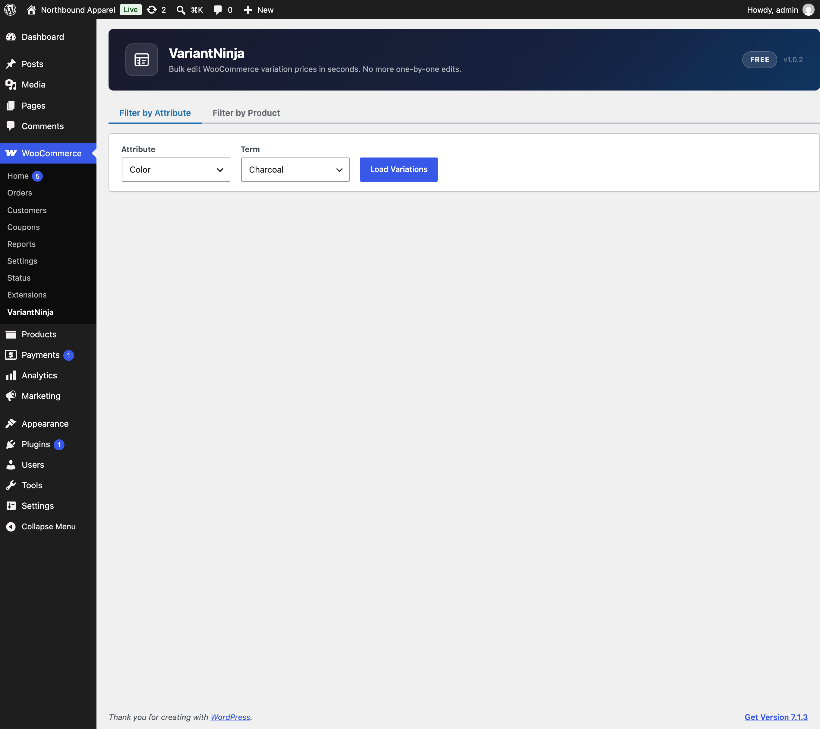 Load variations by attribute or by product from a single screen.