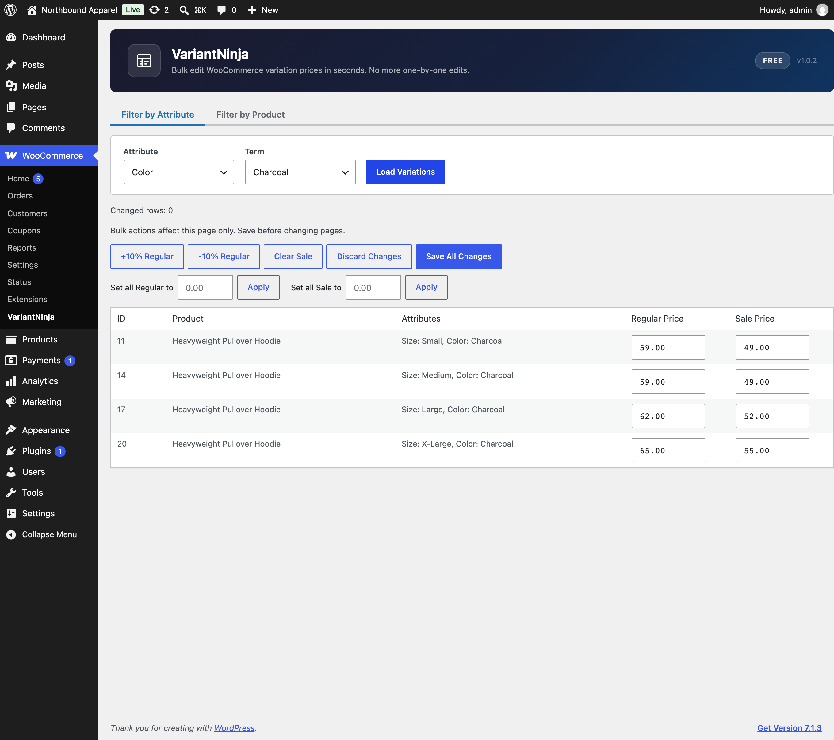 Filter by attribute to edit matching variations across the whole catalog.
