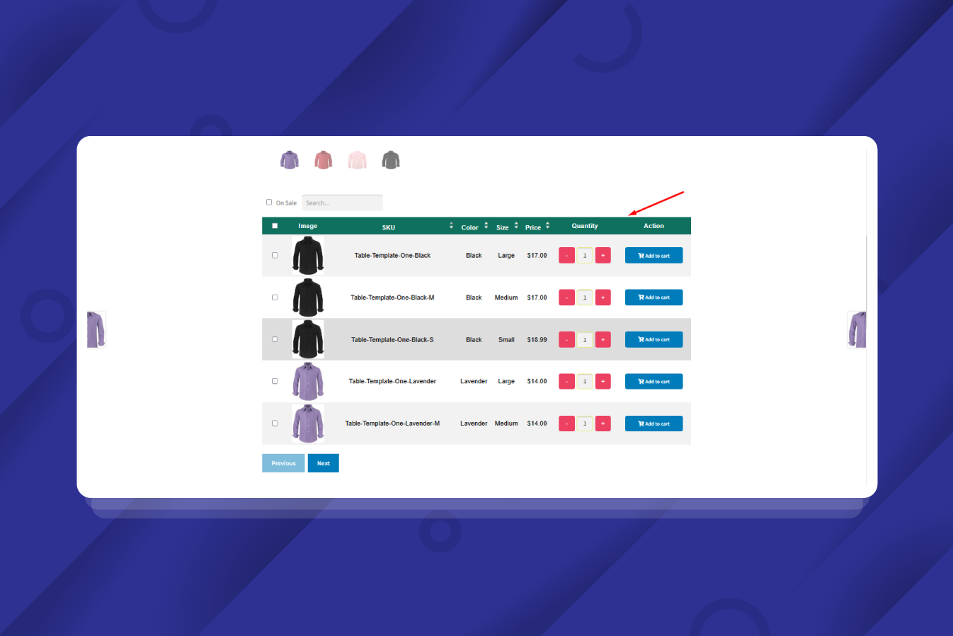 Product Variation Table Style
