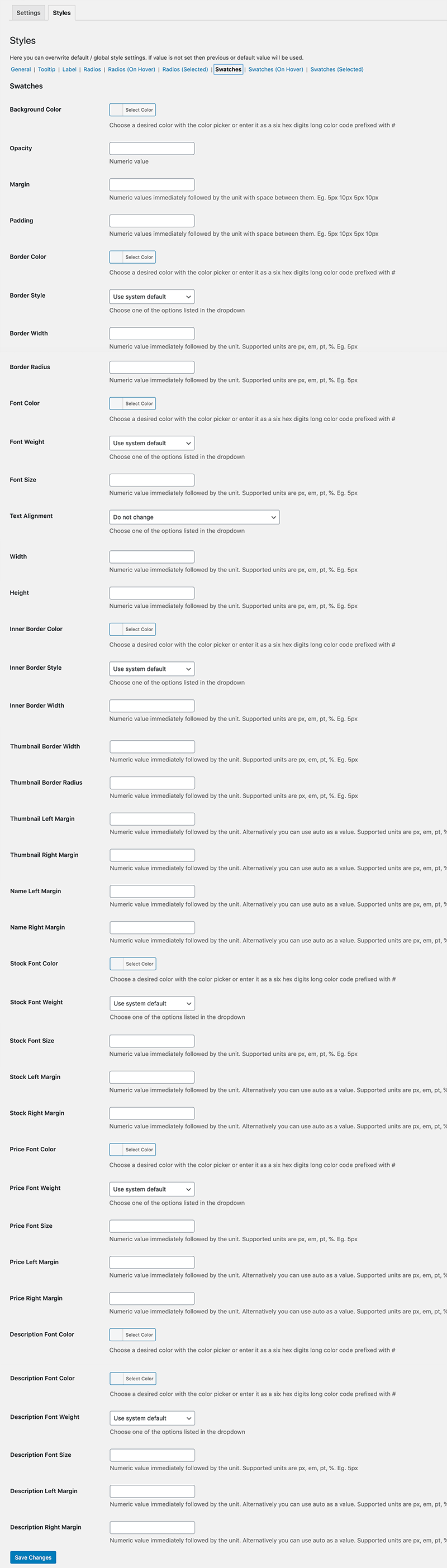 A lot of customization options for the style of the swatches