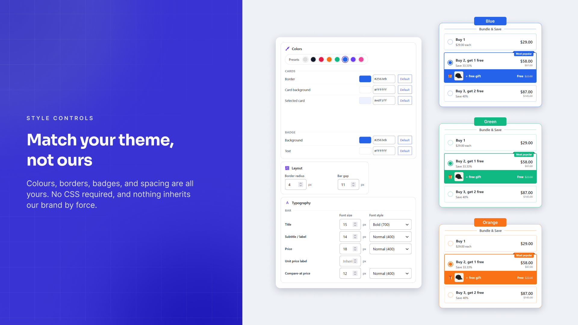Visual style controls: colors, borders, badges, spacing.