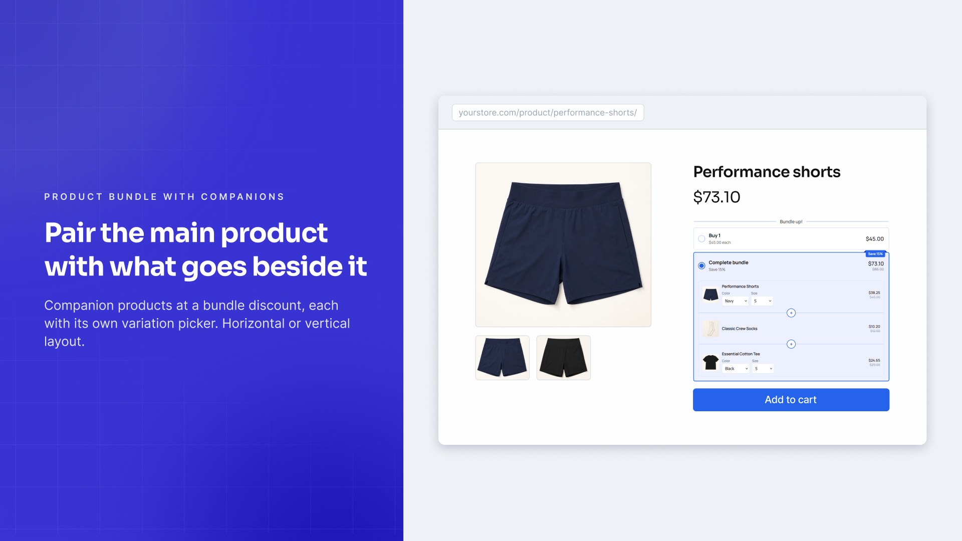 Product Bundle widget with companion products and variation pickers.