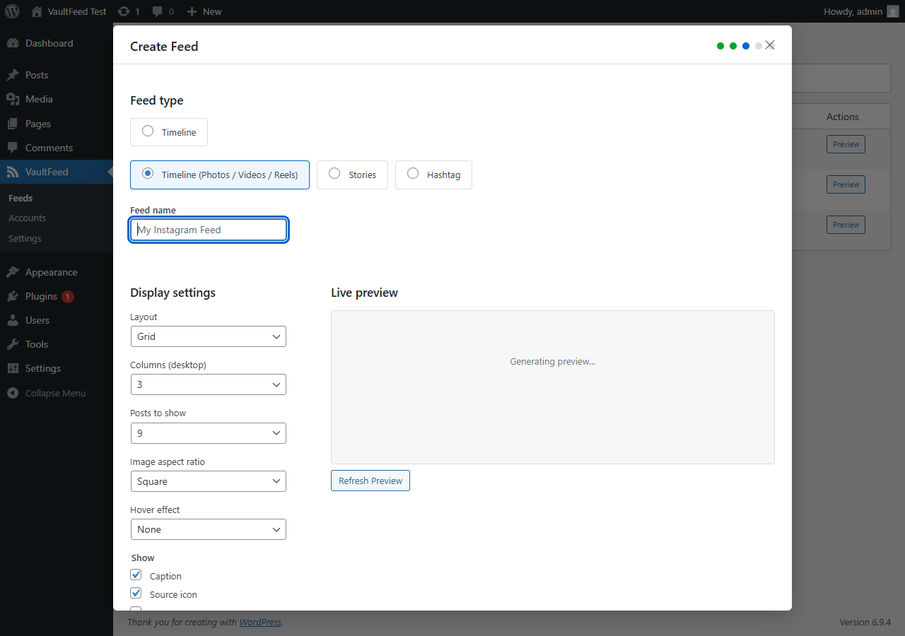 Live preview panel — see changes in real time as you configure.