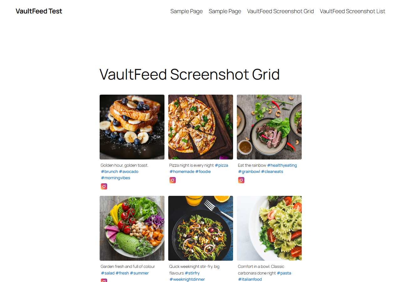 Grid layout with hover overlay effect on the front end.