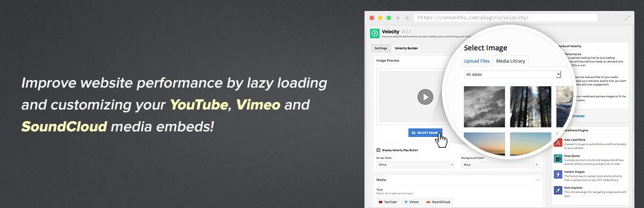 Velocity – Video Lazy Loading for YouTube, Twitch and Vimeo