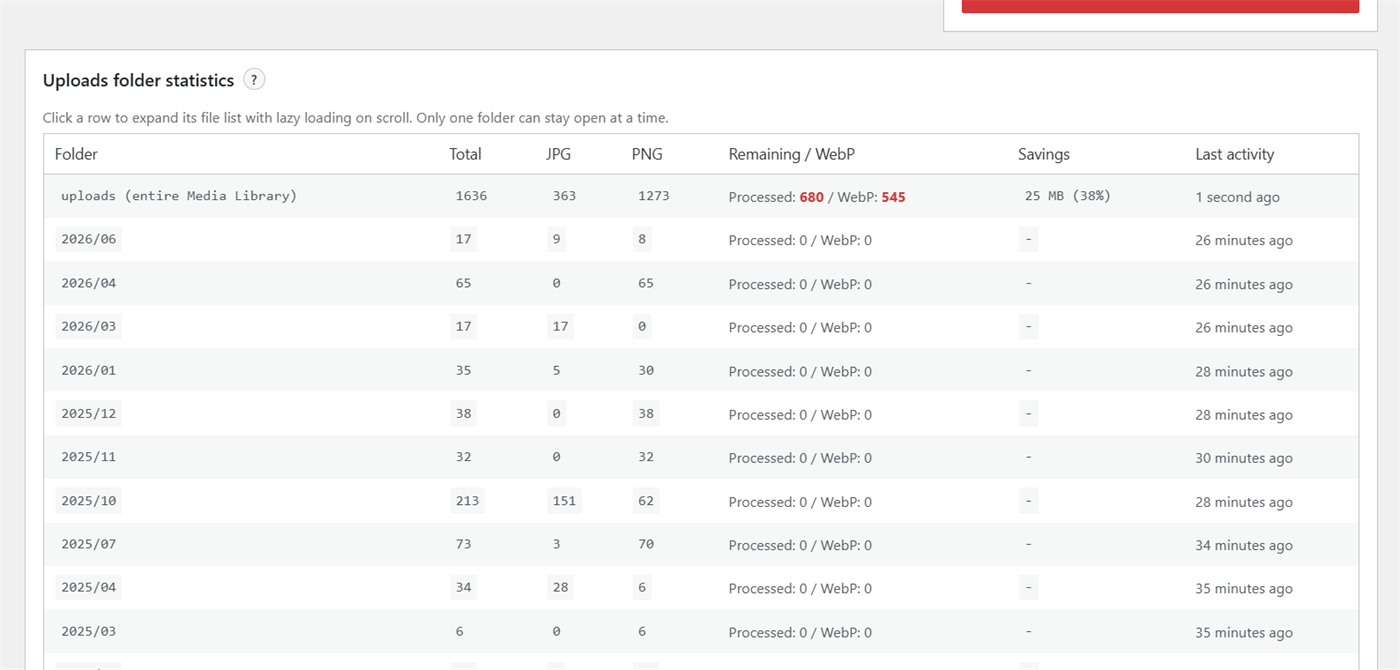 Folder statistics with processed, successful, skipped, and unsuccessful images.
