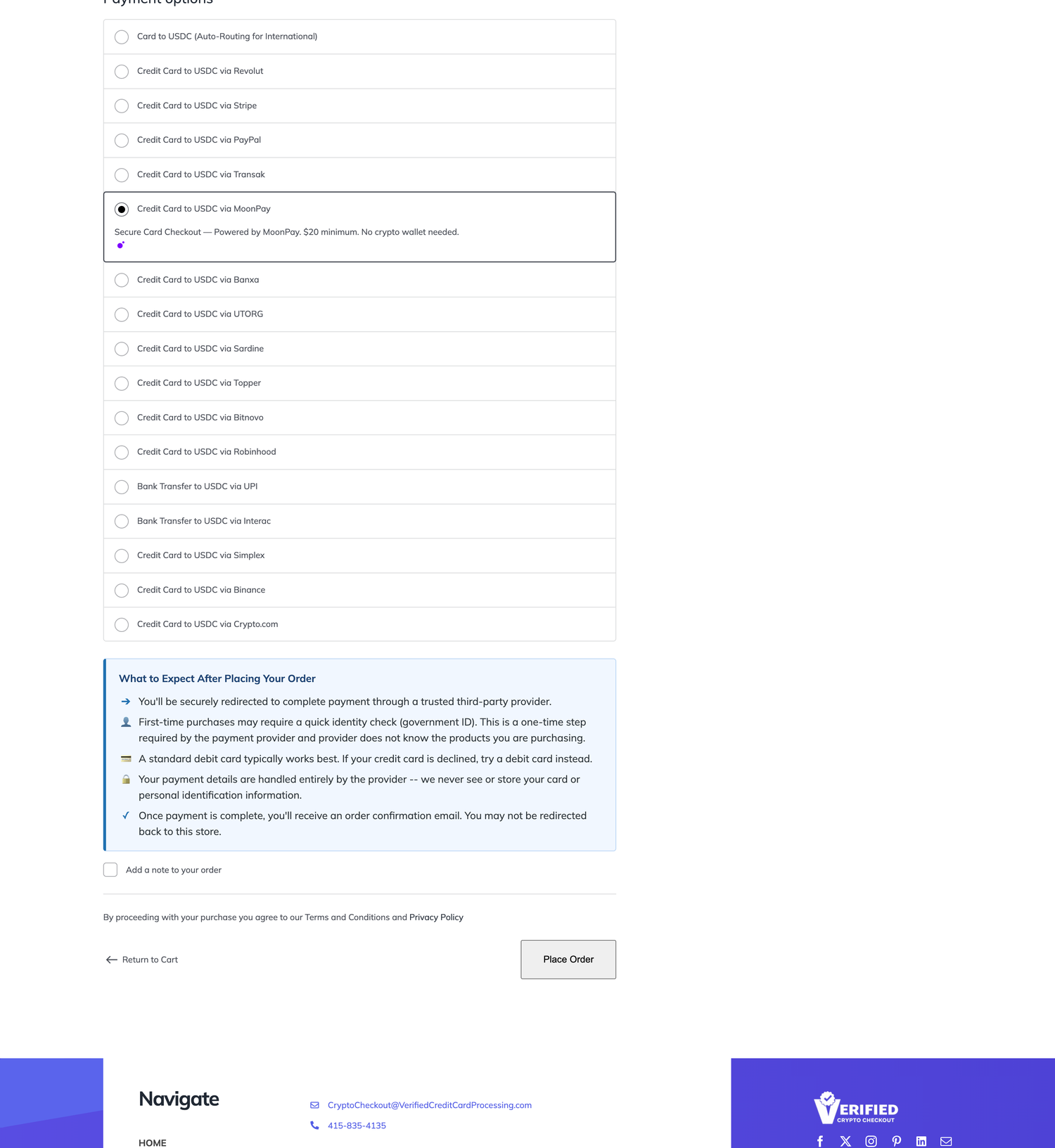 VERIFIED Crypto Checkout – Instant Credit Card to USDC