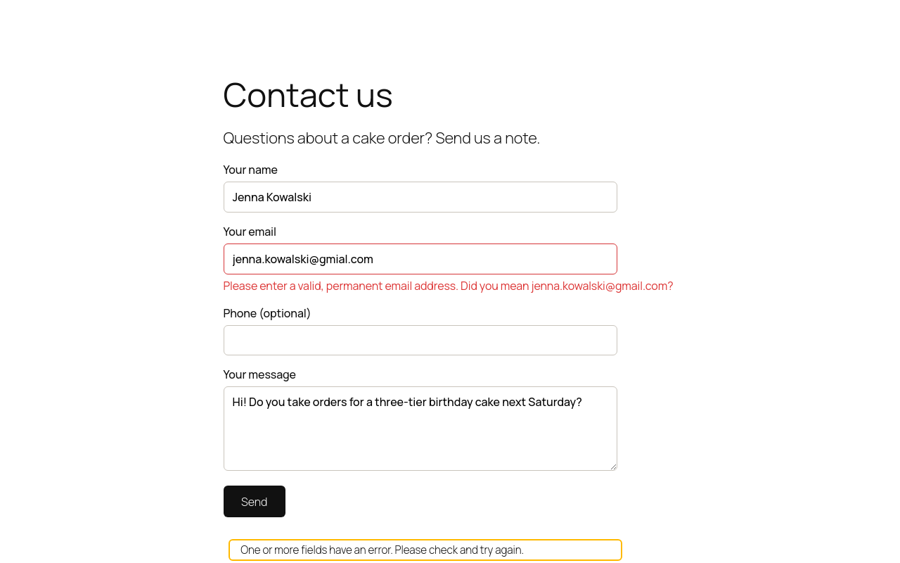 A mistyped address gets a "Did you mean …?" suggestion.