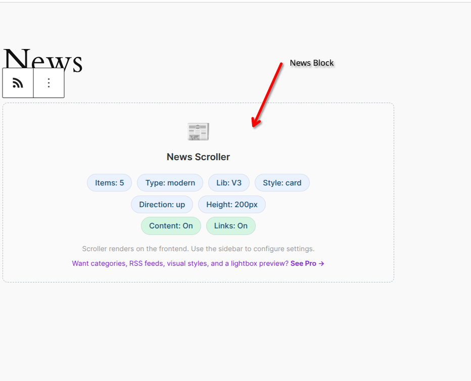 Vertical News Scroller in action on the frontend