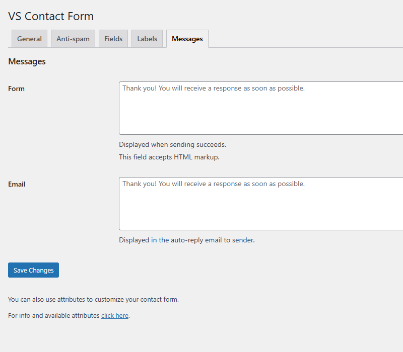 Settings page (dashboard)