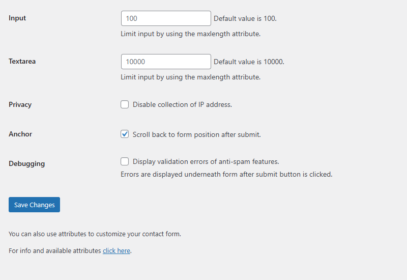 Settings page (dashboard)