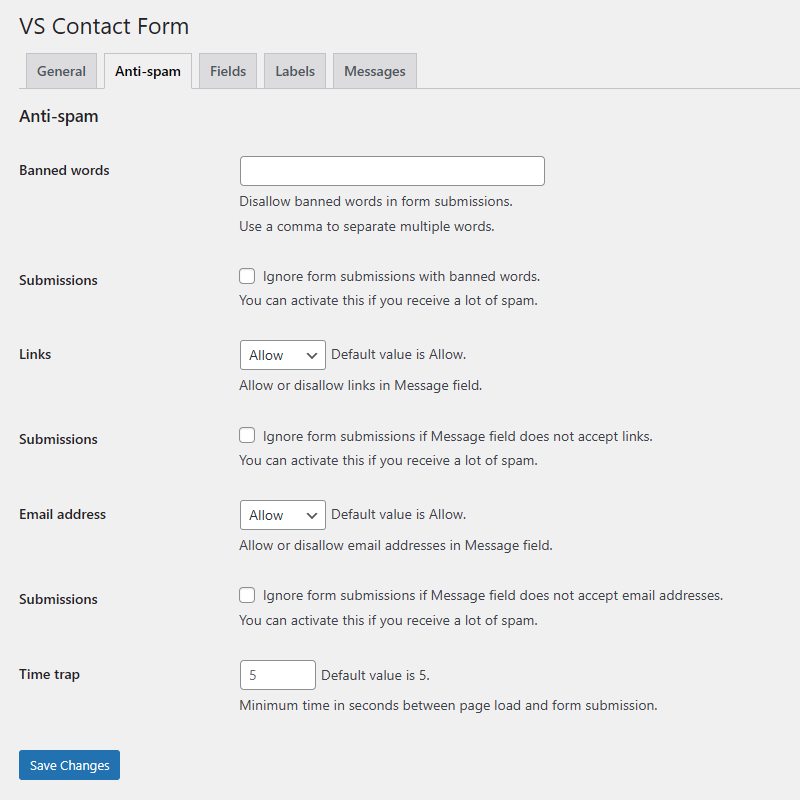 Settings page (dashboard)