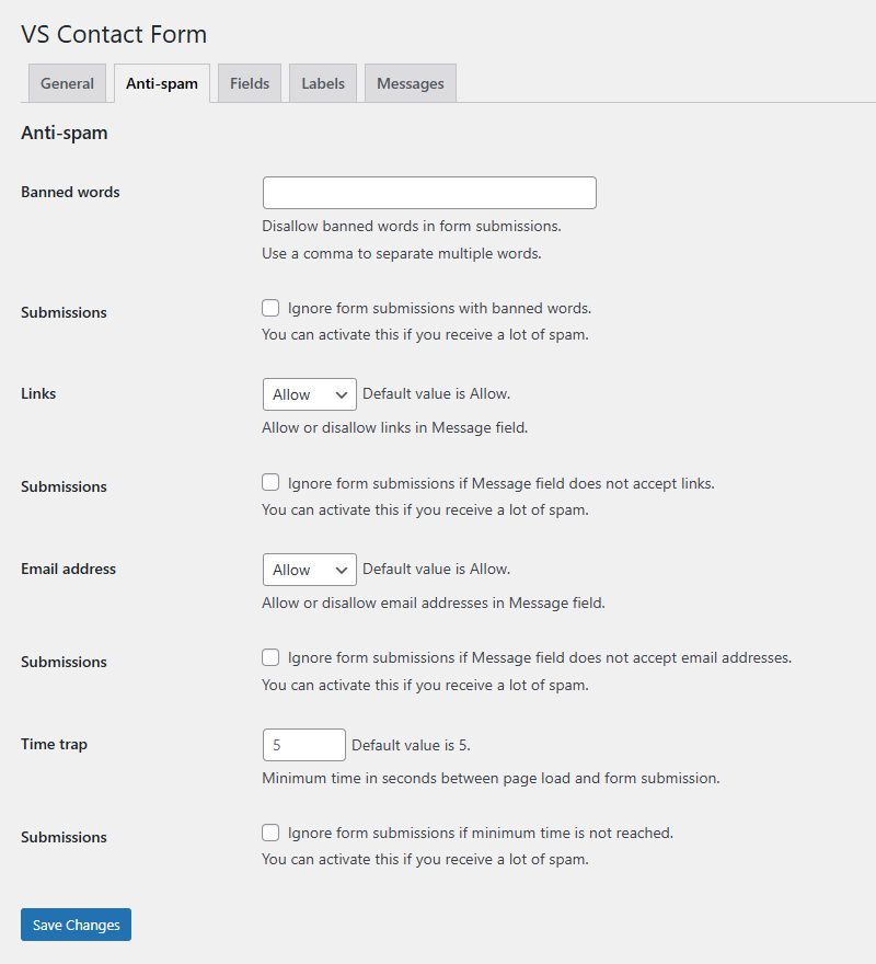 Settings page (dashboard)