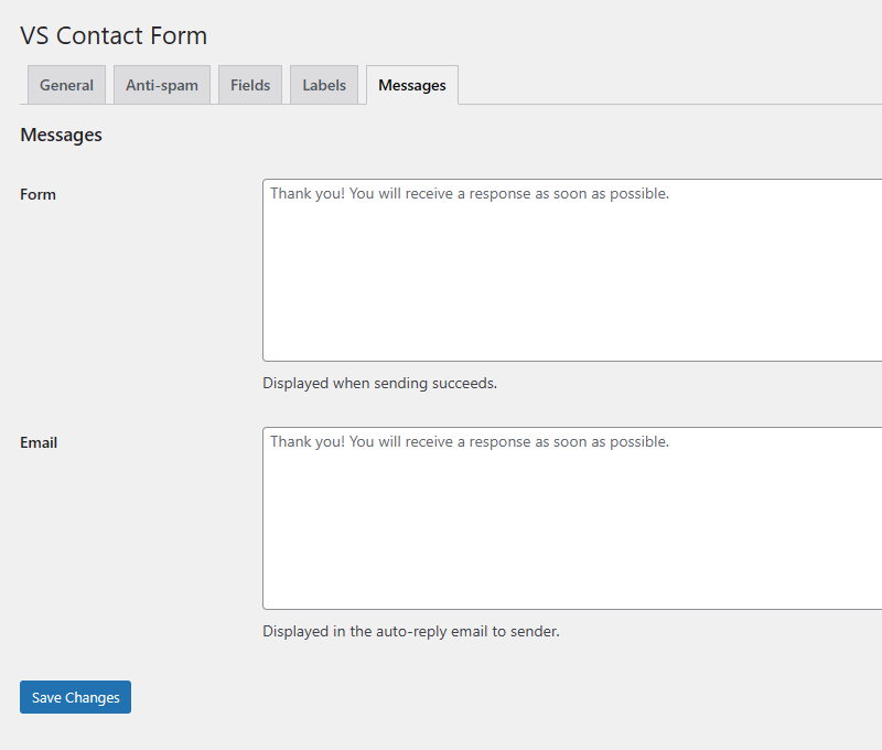 Settings page (dashboard)