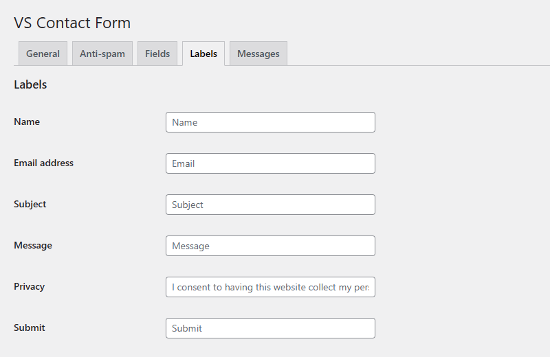 Settings page (dashboard)