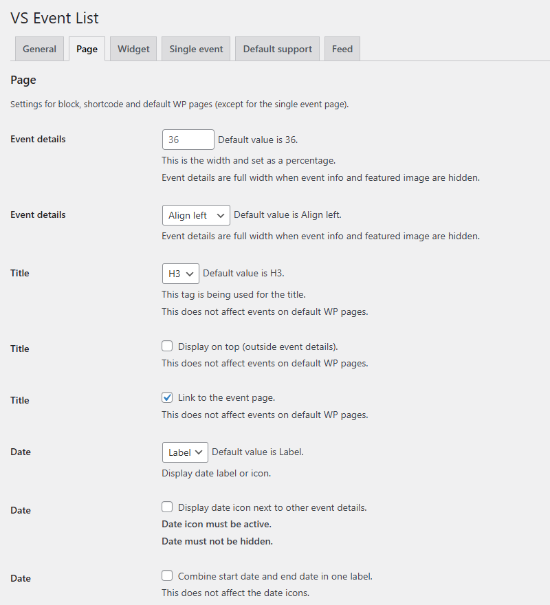 Settings page (dashboard)