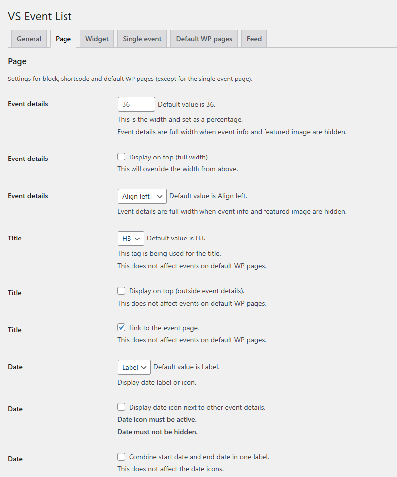 Settings page (dashboard)