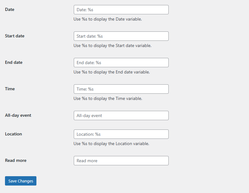 Settings page (dashboard)