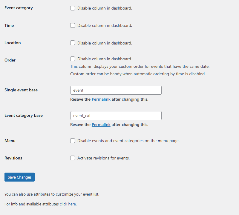 Settings page (dashboard)