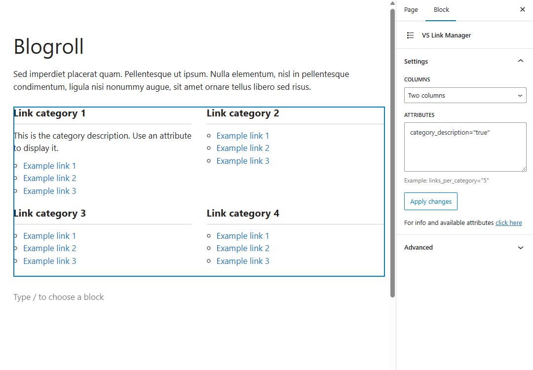 Page with block (dashboard)