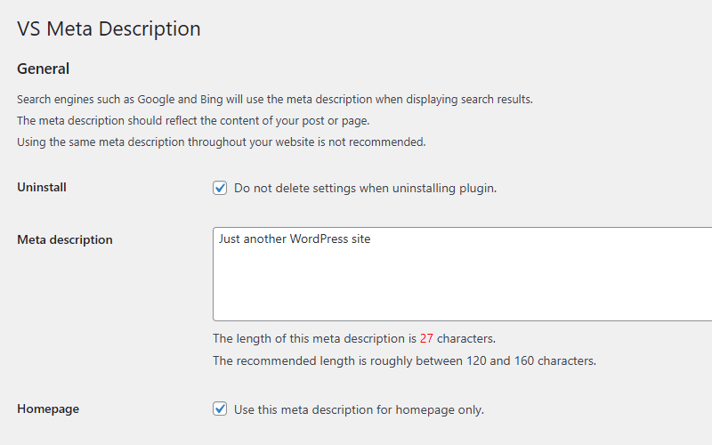 Settings page (dashboard)
